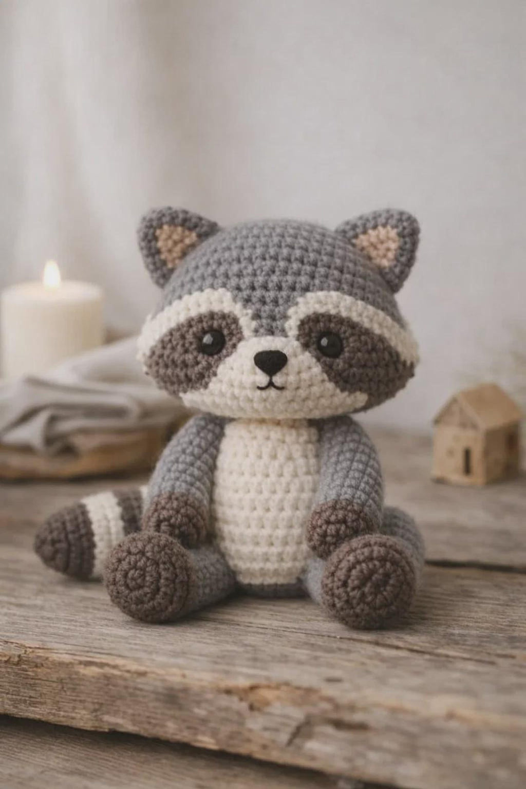 Gehäkelter Waschbär als Amigurumi-Figur – Ansicht 1 – Maschenblüte