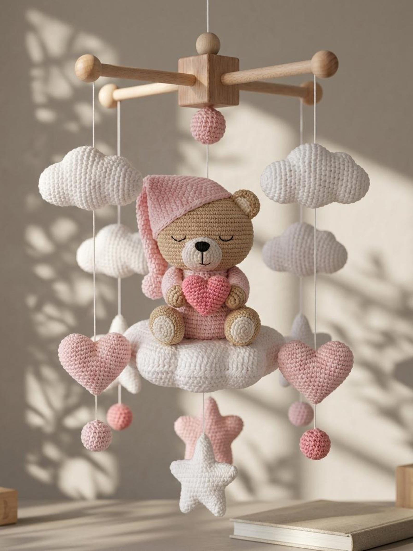 Gehäkeltes Baby-Mobile mit schlafendem Bär – Ansicht 2 – Maschenblüte