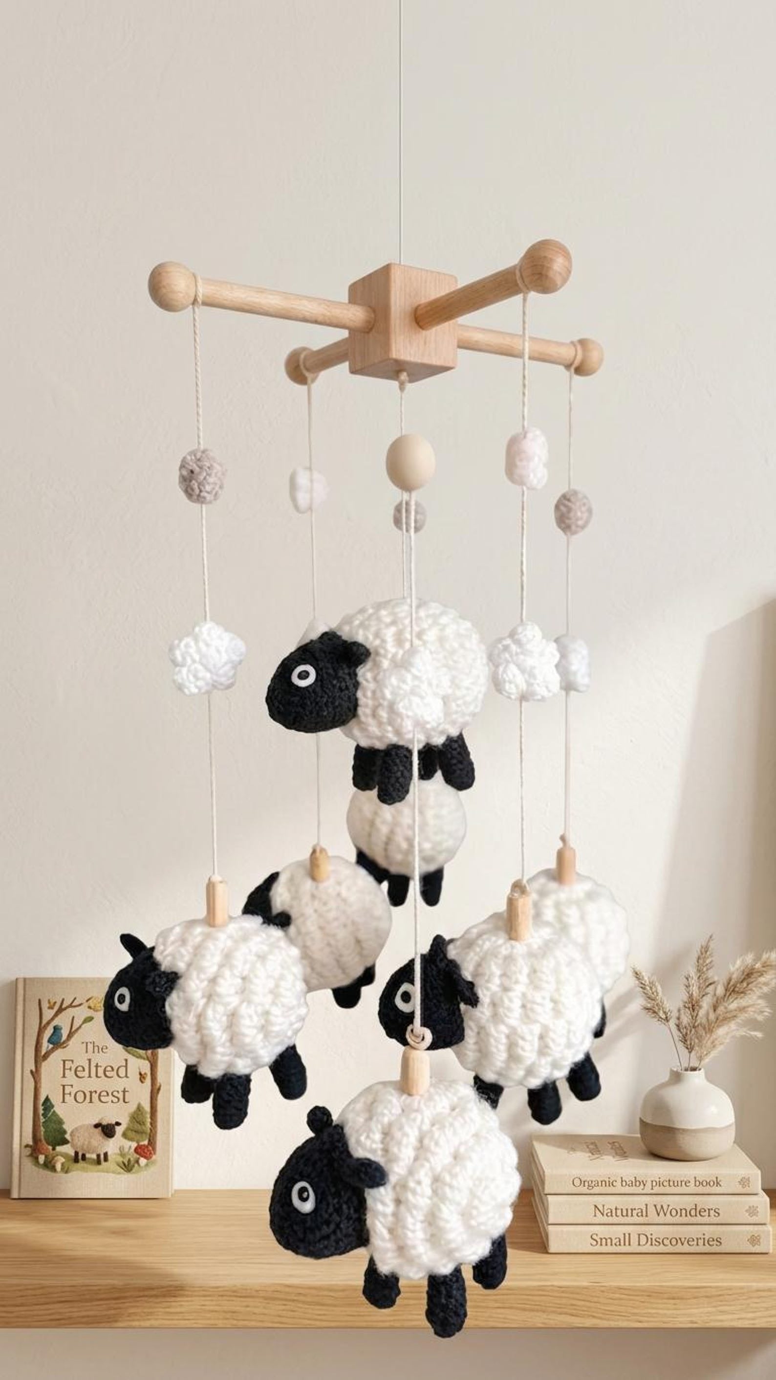 Gehäkeltes Baby-Mobile mit Schäfchen – Ansicht 1 – Maschenblüte