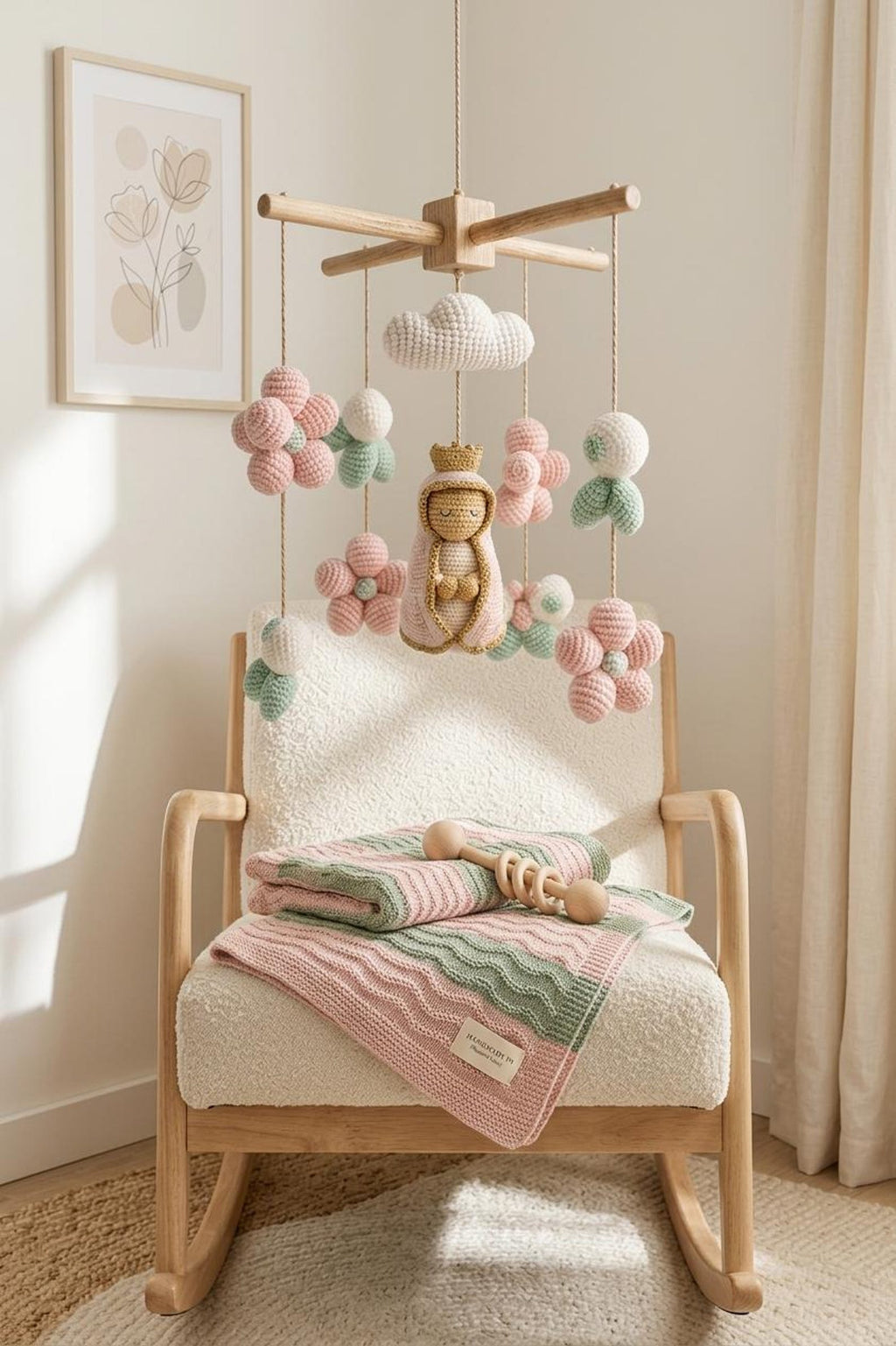 Gehäkeltes Baby-Mobile mit Marienfigur und Blumen – Ansicht 5 – Maschenblüte