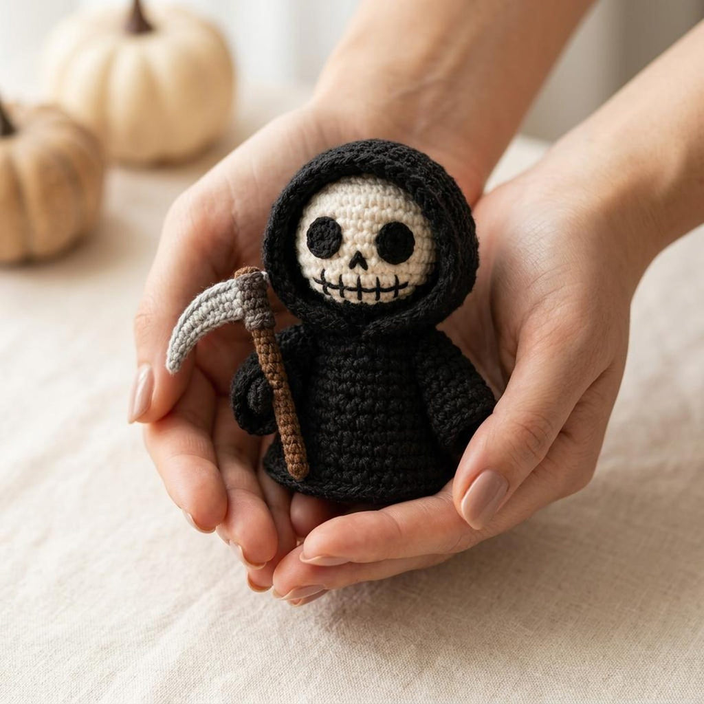 Gehäkelter Sensenmann als Halloween-Deko – Ansicht 2 – Maschenblüte