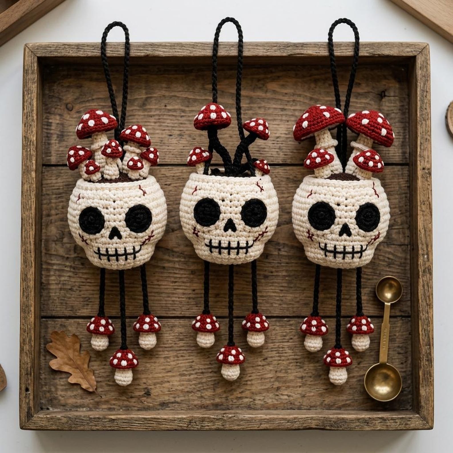 Gehäkelter Totenkopf-Pilz-Anhänger – Ansicht 6 – Maschenblüte