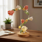 Gehäkelte Tulpenlampe, romantisches florales Nachtlicht, Tischdekoration aus Baumwollgarn