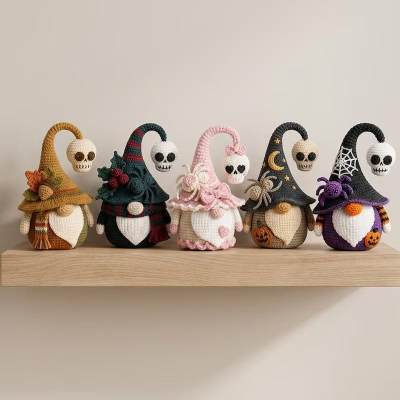 Gehäkelter Hexenwichtel Plüsch, Totenkopfhut Halloween-Zwerg, handgemachtes Gothic-Dekor, gruselige Halloween-Puppe, Geschenk für Hexenliebhaber