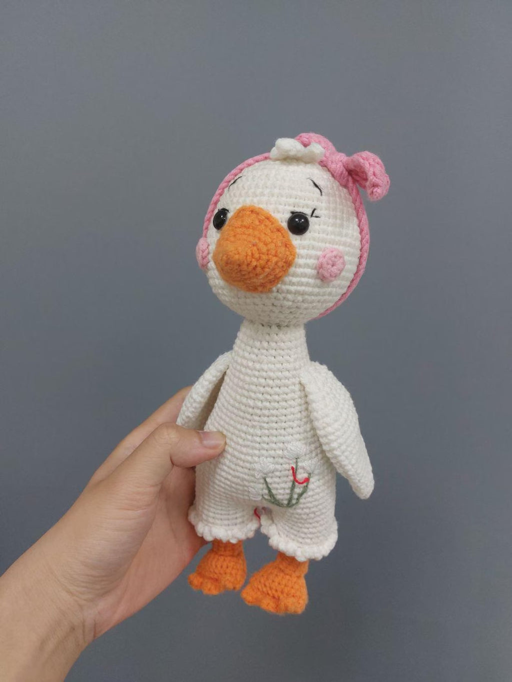 Gehäkeltes Entenplüschtier, handgemachtes Baumwoll-Amigurumi, Babyparty-Geschenk