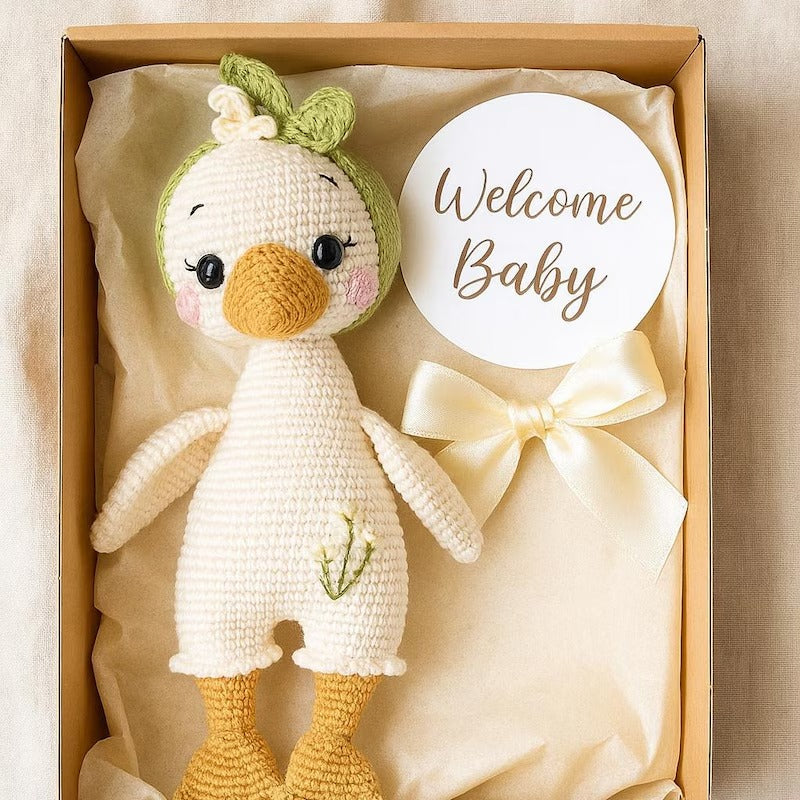 Gehäkeltes Entenplüschtier, handgemachtes Baumwoll-Amigurumi, Babyparty-Geschenk