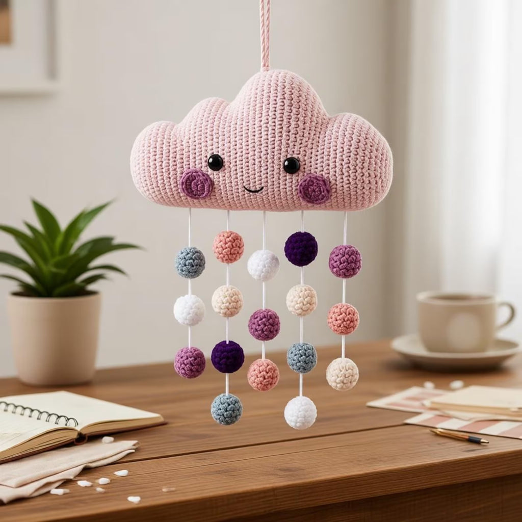 Gehäkeltes Wolken-Mobile, Kinderzimmer-Wandkunst, Amigurumi-Hängespielzeug, Babyparty-Geschenk