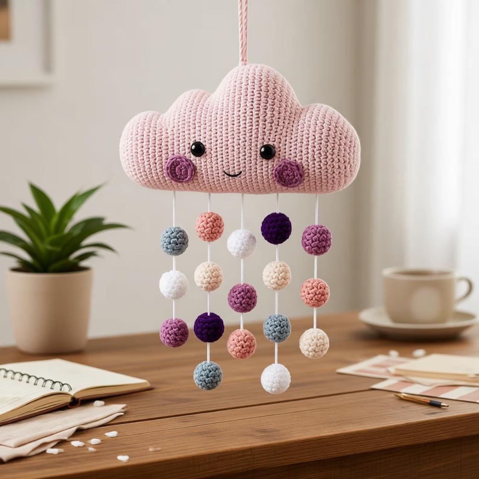 Gehäkeltes Wolken-Mobile, Kinderzimmer-Wandkunst, Amigurumi-Hängespielzeug, Babyparty-Geschenk