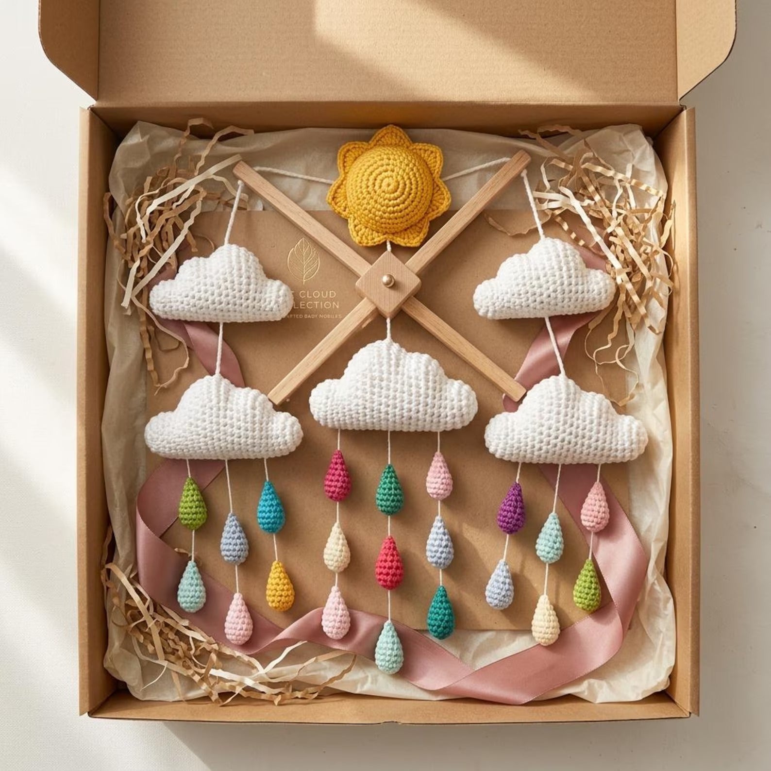 Gehäkeltes Wolken-Regentropfen-Mobile, Regenbogen-Kinderzimmerdekoration, Babyparty-Geschenk, Krippendekoration