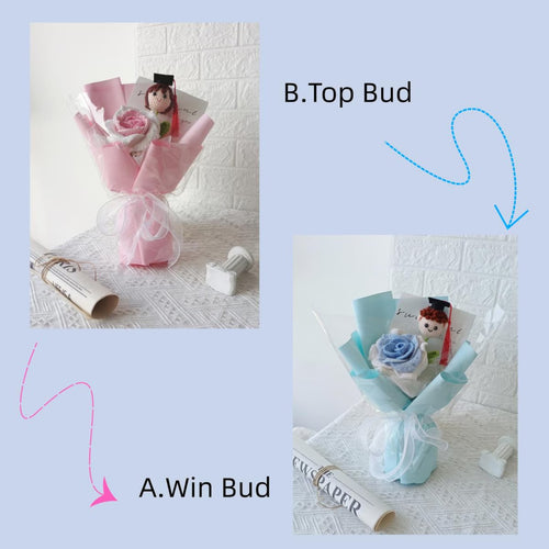 Häkelstrauß zum Abschluss, Amigurumi-Blume mit individueller Puppe, Andenken an die Klasse 2026, handgemachte Blumen für immer, Geschenk für Sie