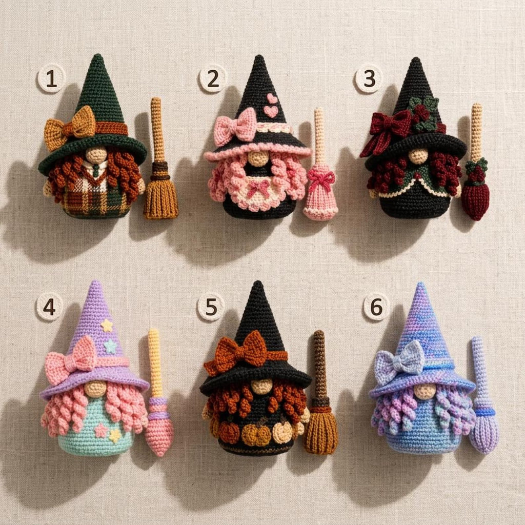 Handgefertigte gehäkelte Hexenpuppe, Halloween-Wichtel-Plüsch, süße Hexendekoration, Hexen-Wohndekoration, Fantasy-Häkelgeschenk