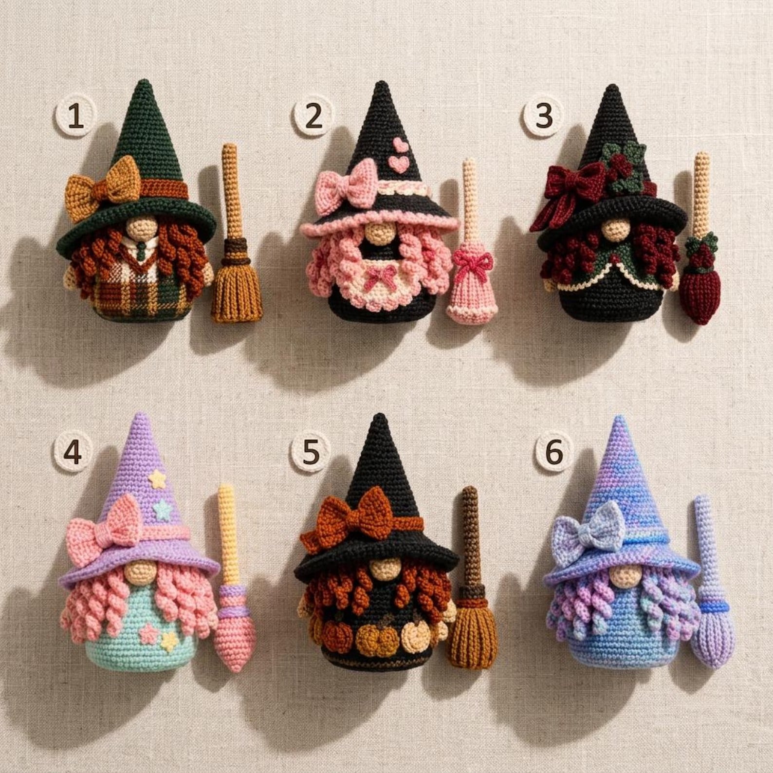Handgefertigte gehäkelte Hexenpuppe, Halloween-Wichtel-Plüsch, süße Hexendekoration, Hexen-Wohndekoration, Fantasy-Häkelgeschenk