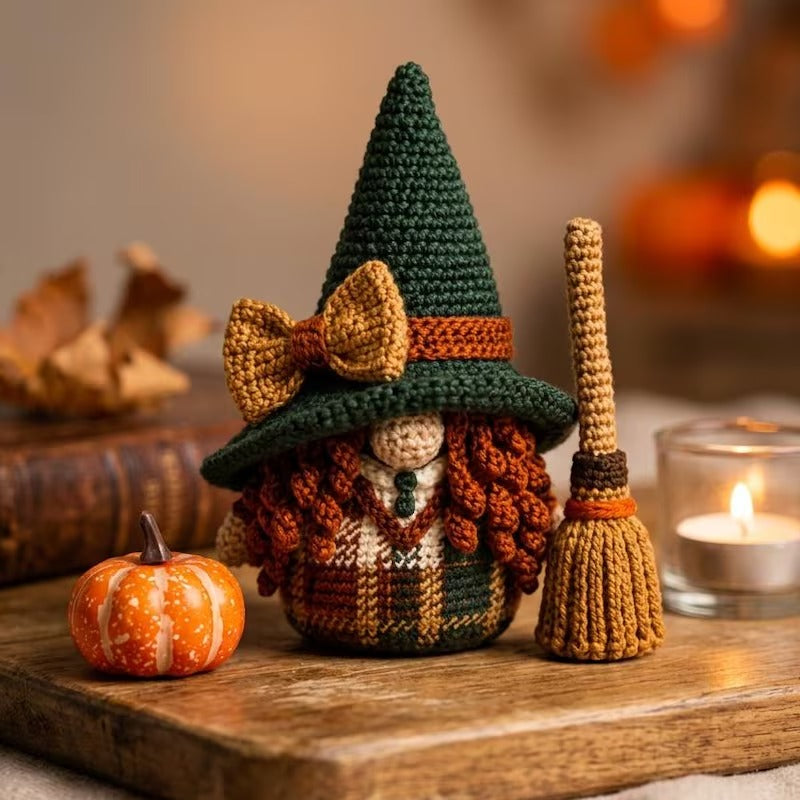 Handgefertigte gehäkelte Hexenpuppe, Halloween-Wichtel-Plüsch, süße Hexendekoration, Hexen-Wohndekoration, Fantasy-Häkelgeschenk