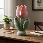 Handgefertigte gehäkelte Tulpenlampe: Rosa Blumen-Nachtlicht, Schlafzimmerdekoration, Baumwollgarn-Handwerk