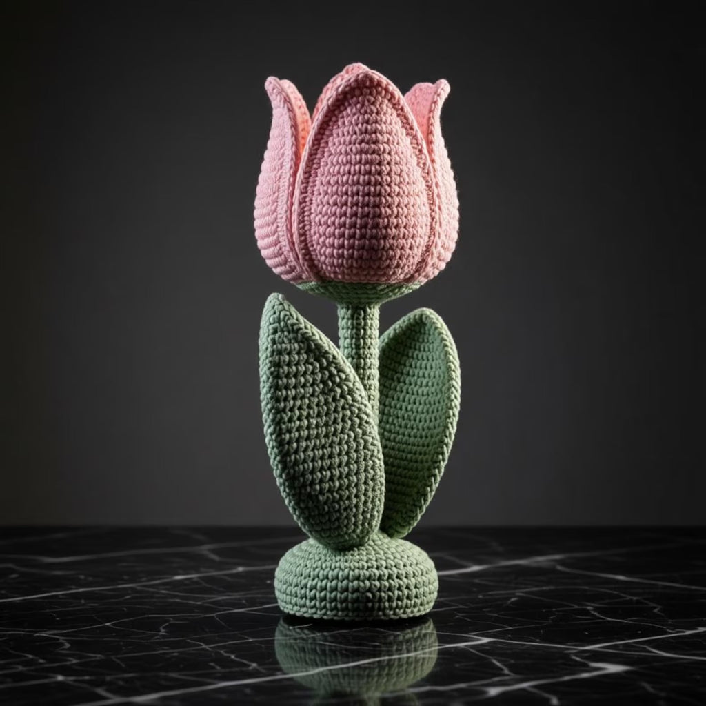 Handgefertigte gehäkelte Tulpenlampe: Rosa Blumen-Nachtlicht, Schlafzimmerdekoration, Baumwollgarn-Handwerk