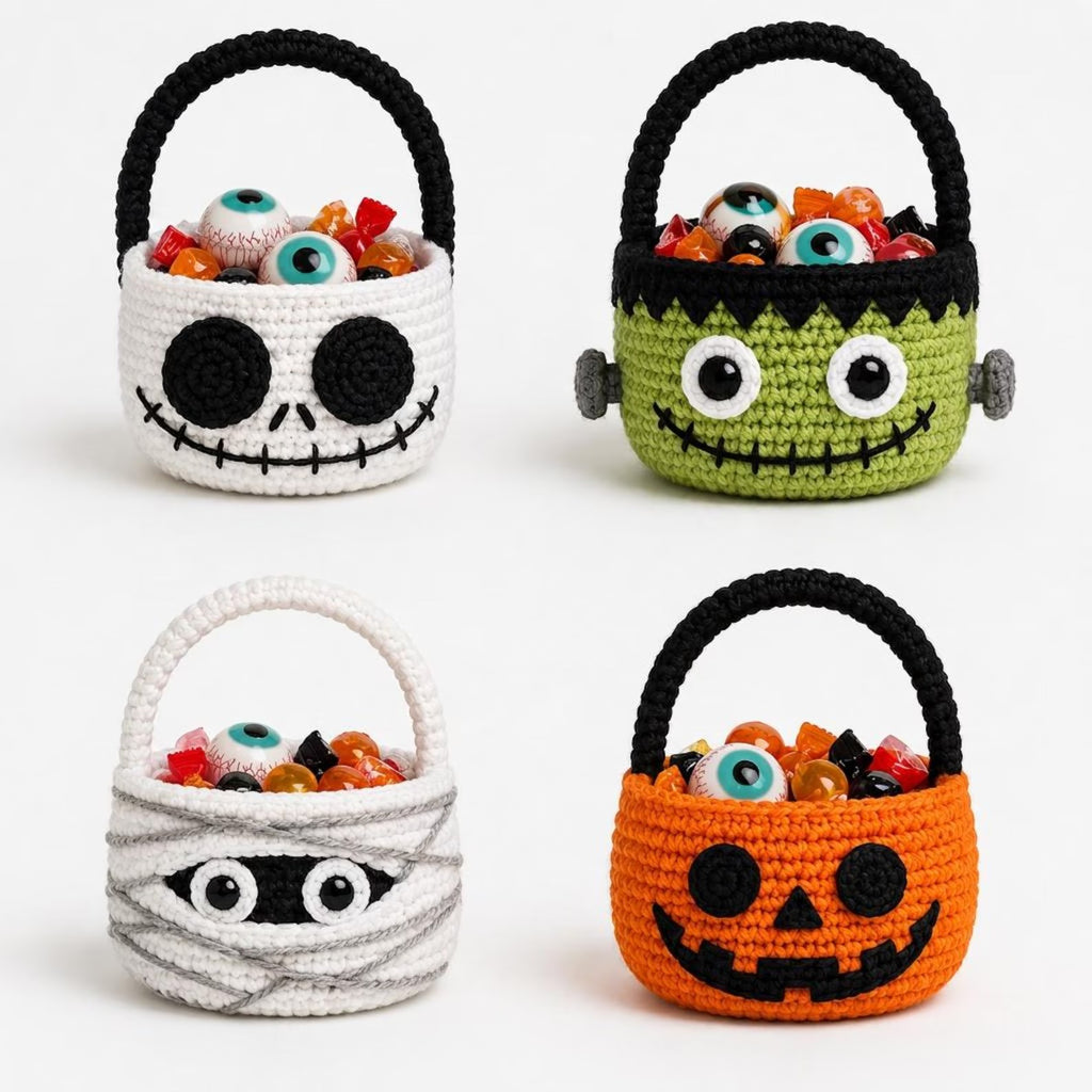 Handgefertigter gehäkelter Kürbiskorb, Halloween-Süßigkeitenhalter, Halloween-Dekor, Geschenk für Kinder