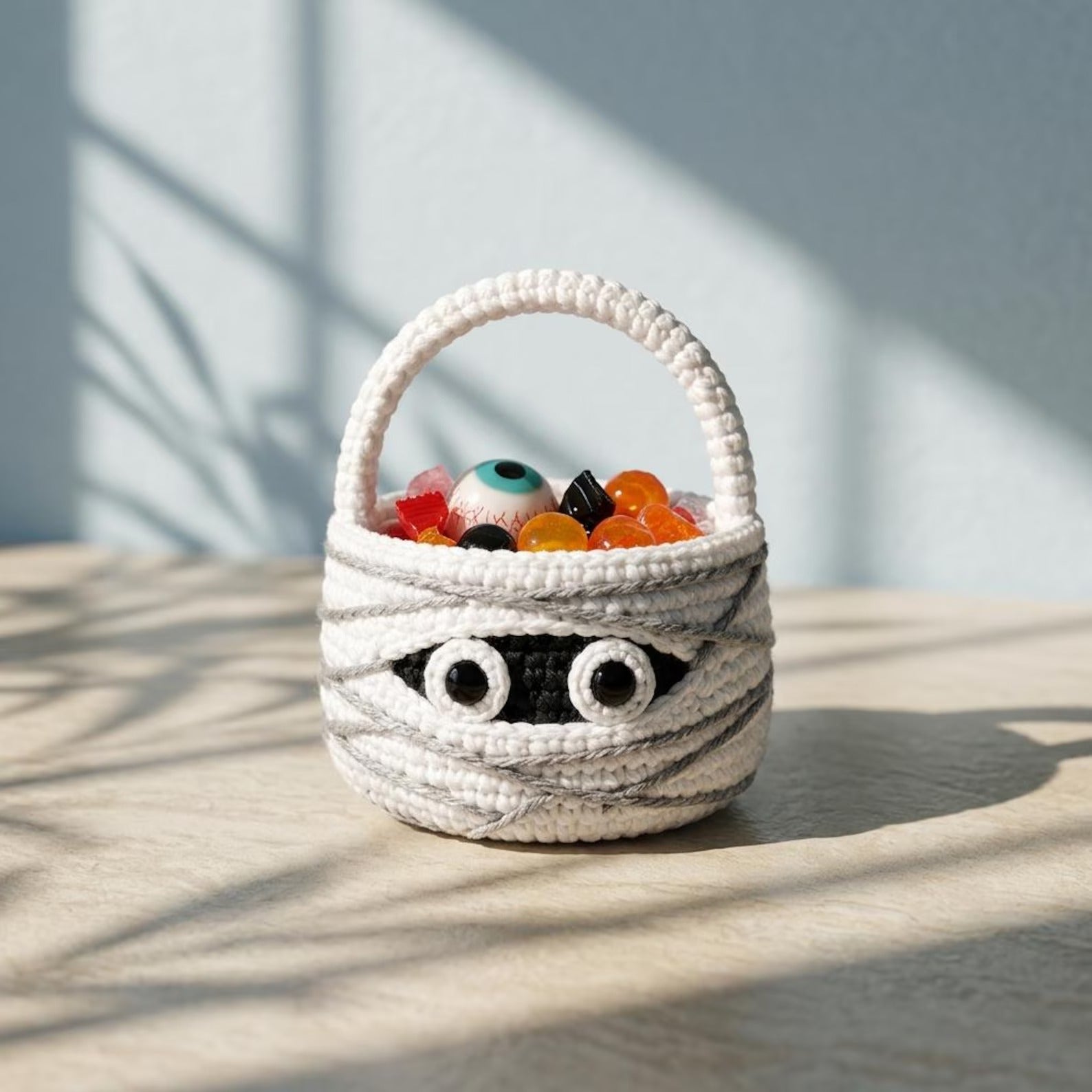 Handgefertigter gehäkelter Kürbiskorb, Halloween-Süßigkeitenhalter, Halloween-Dekor, Geschenk für Kinder