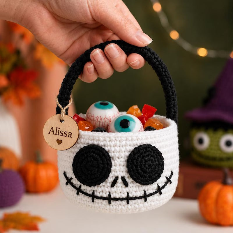 Handgefertigter gehäkelter Kürbiskorb, Halloween-Süßigkeitenhalter, Halloween-Dekor, Geschenk für Kinder