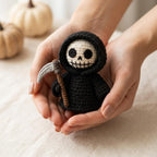 Handgefertigter Gehäkelter Sensenmann, Halloween-Skelett-Plüsch, Gothic-Halloween-Dekoration, Reaper-Puppe-Geschenk für Sie