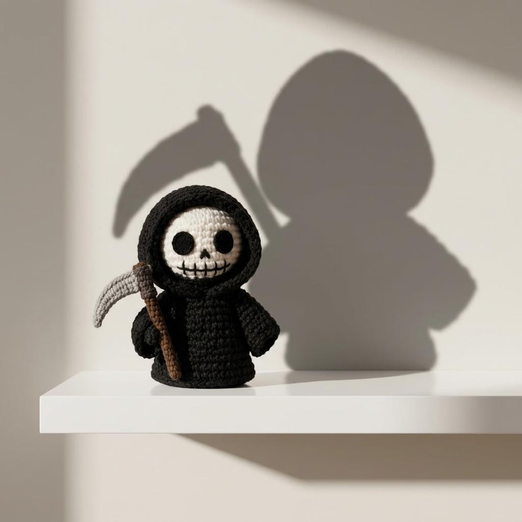 Handgefertigter Gehäkelter Sensenmann, Halloween-Skelett-Plüsch, Gothic-Halloween-Dekoration, Reaper-Puppe-Geschenk für Sie