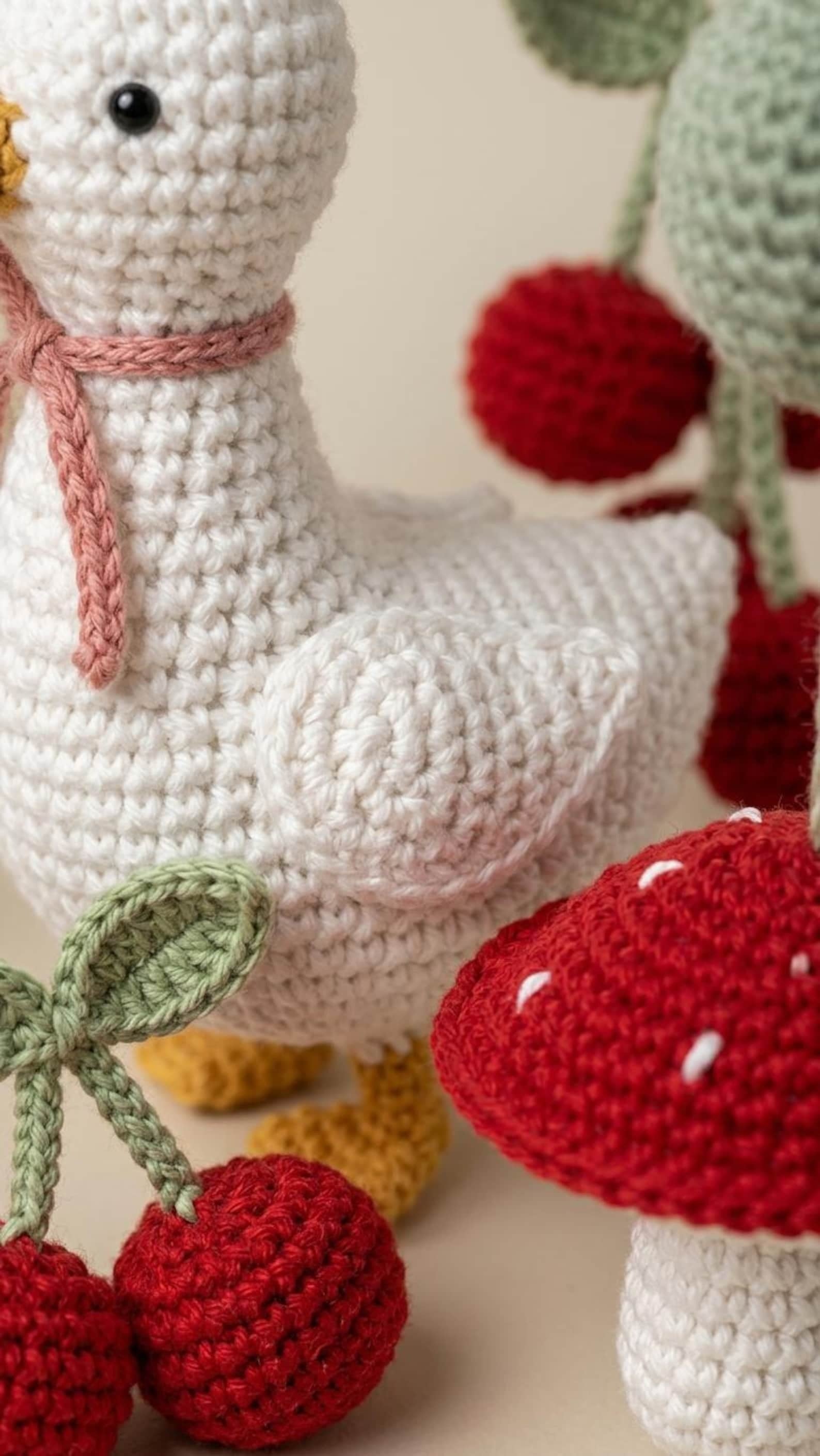 Handgefertigtes gehäkeltes Entenpilz-Mobile, Kinderzimmer-Dekoration, Kirschblumen-Aufhängung