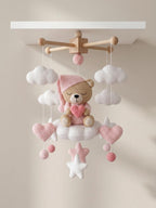 Handgefertigtes Häkel-Bär-Baby-Mobile, Schlafendes Bär-Kinderzimmer-Mobile, Gehäkelte Sterne und Wolken, personalisiertes Babyzimmer-Dekor-Geschenk