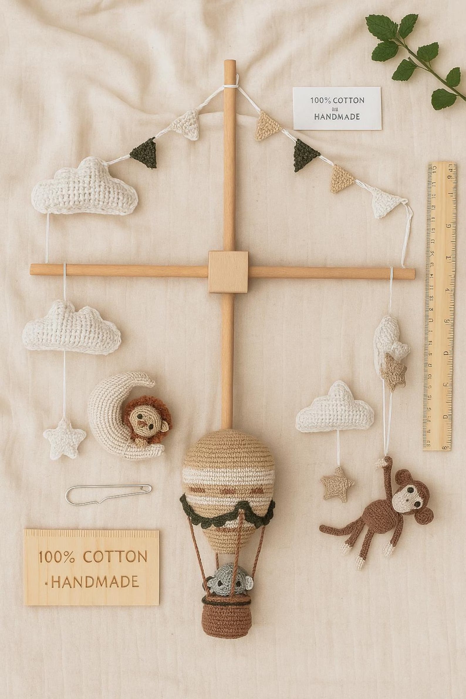 Heißluftballon-Baby-Mobile, Dschungel-Safari-Krippen-Mobile, handgefertigtes gehäkeltes Tier-Mobile, Boho-Kinderzimmer-Dekor für Baby Junge oder Mädchen