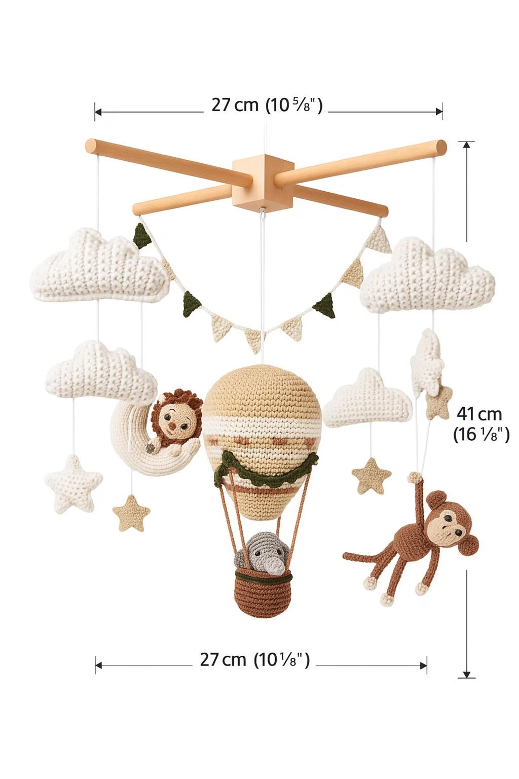 Heißluftballon-Baby-Mobile, Dschungel-Safari-Krippen-Mobile, handgefertigtes gehäkeltes Tier-Mobile, Boho-Kinderzimmer-Dekor für Baby Junge oder Mädchen