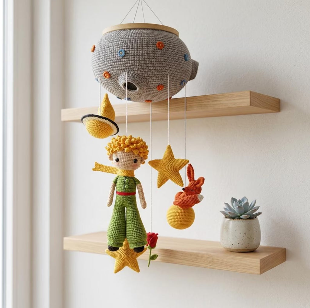 Kleiner Prinz Gehäkeltes Babymobile, handgemachtes Kinderzimmer-Krippenmobile, Amigurumi-Babyparty-Geschenk, Kinderzimmerdekoration