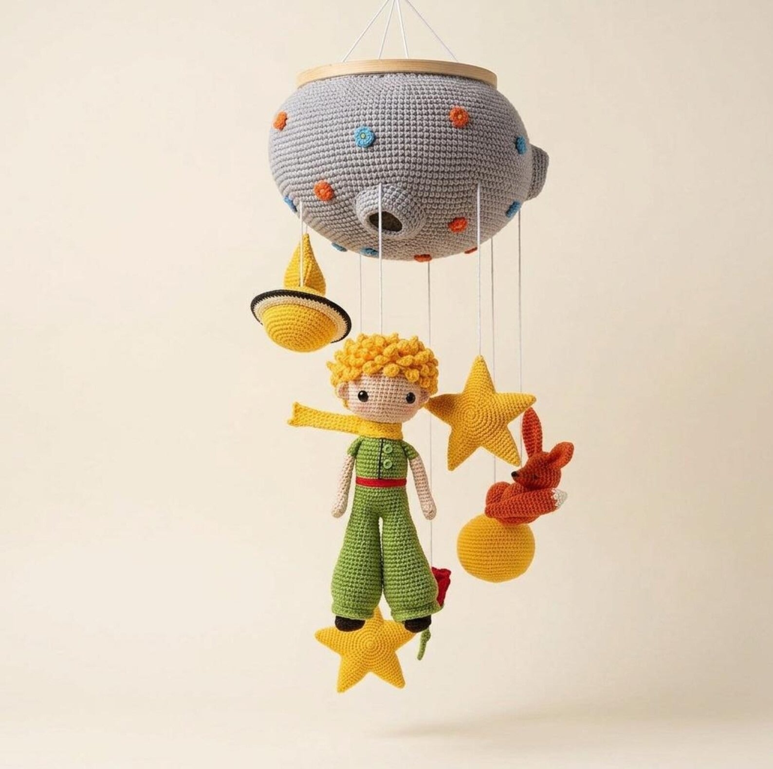 Kleiner Prinz Gehäkeltes Babymobile, handgemachtes Kinderzimmer-Krippenmobile, Amigurumi-Babyparty-Geschenk, Kinderzimmerdekoration