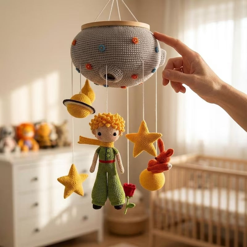 Kleiner Prinz Gehäkeltes Babymobile, handgemachtes Kinderzimmer-Krippenmobile, Amigurumi-Babyparty-Geschenk, Kinderzimmerdekoration