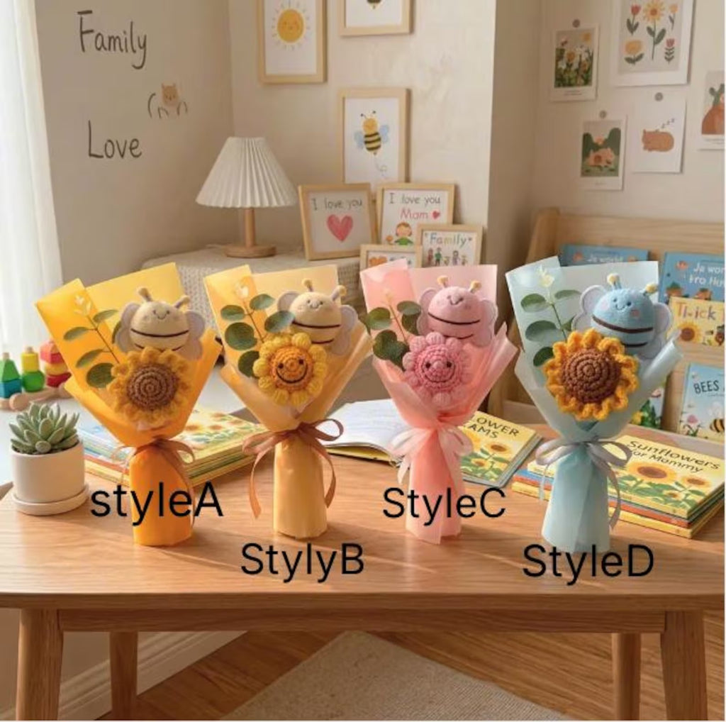 Lehrer-Wertschätzung Gehäkelter Sonnenblumenstrauß, handgemachtes Blumen-Dankeschön-Geschenk, süßes Abschlussgeschenk, Blumenstrauß-Dekor