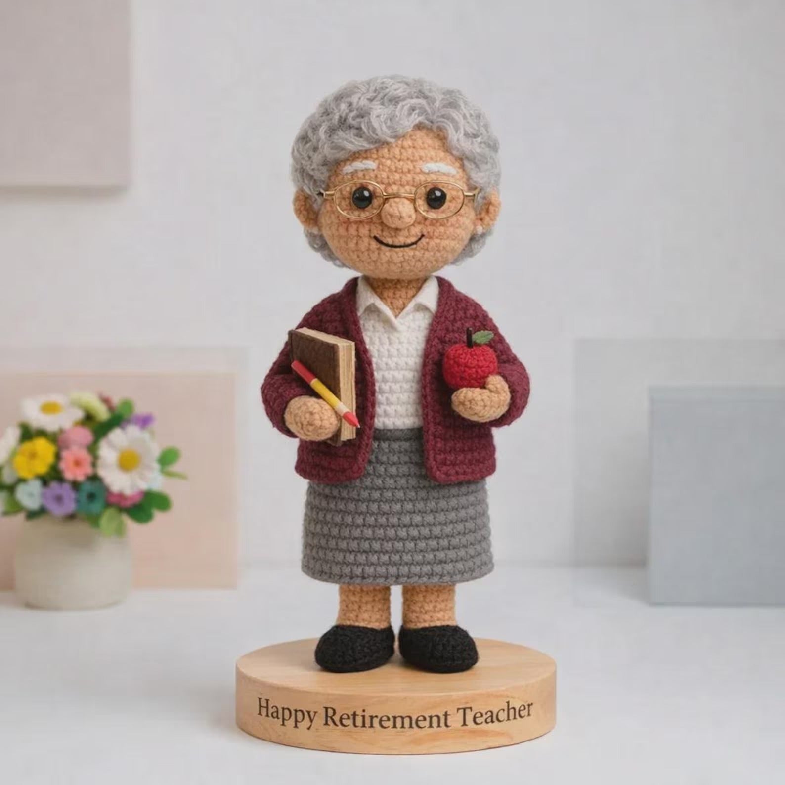 Personalisierte Gehäkelte Lehrerpuppe, Andenken an den Ruhestand, handgefertigtes Erziehergeschenk