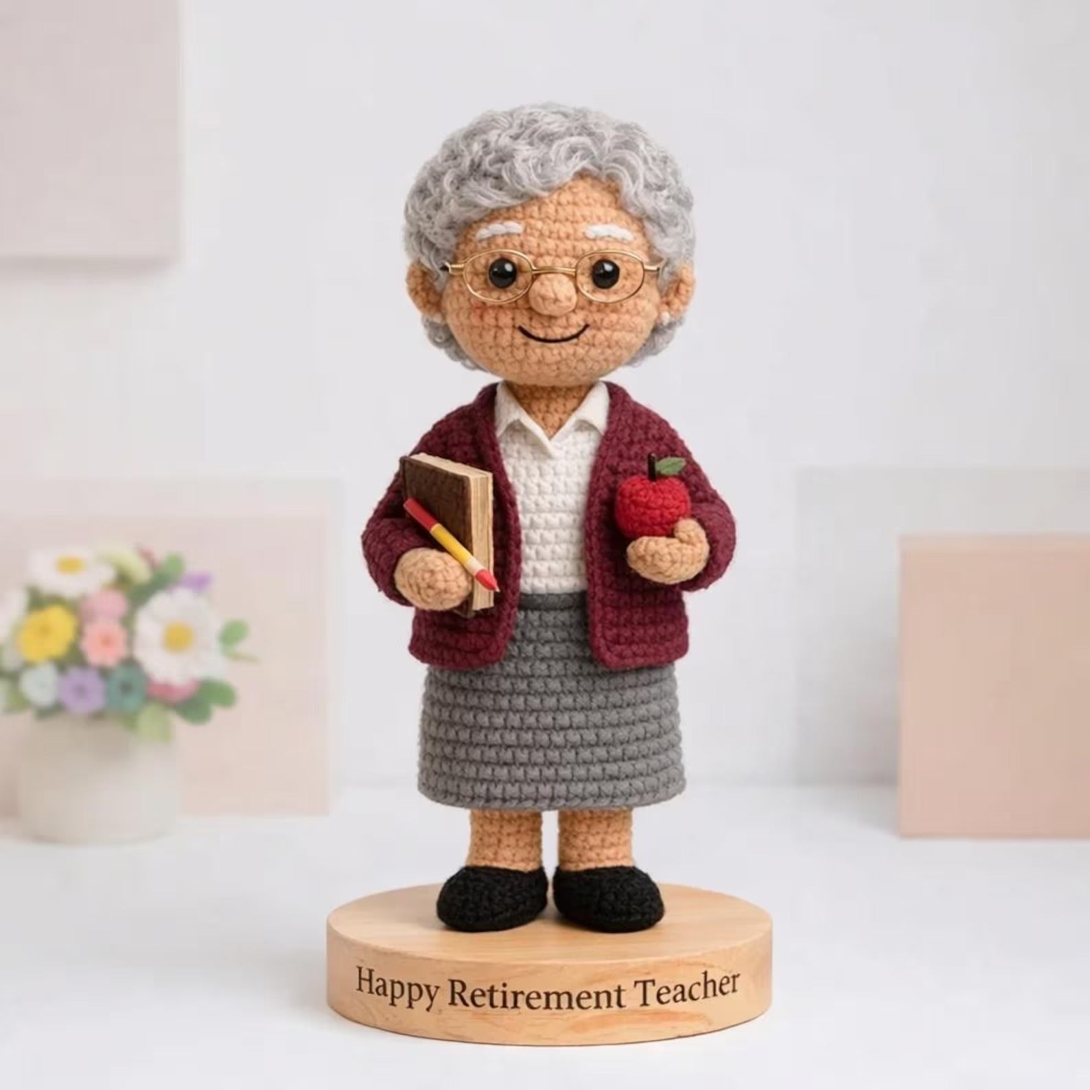 Personalisierte Gehäkelte Lehrerpuppe, Andenken an den Ruhestand, handgefertigtes Erziehergeschenk