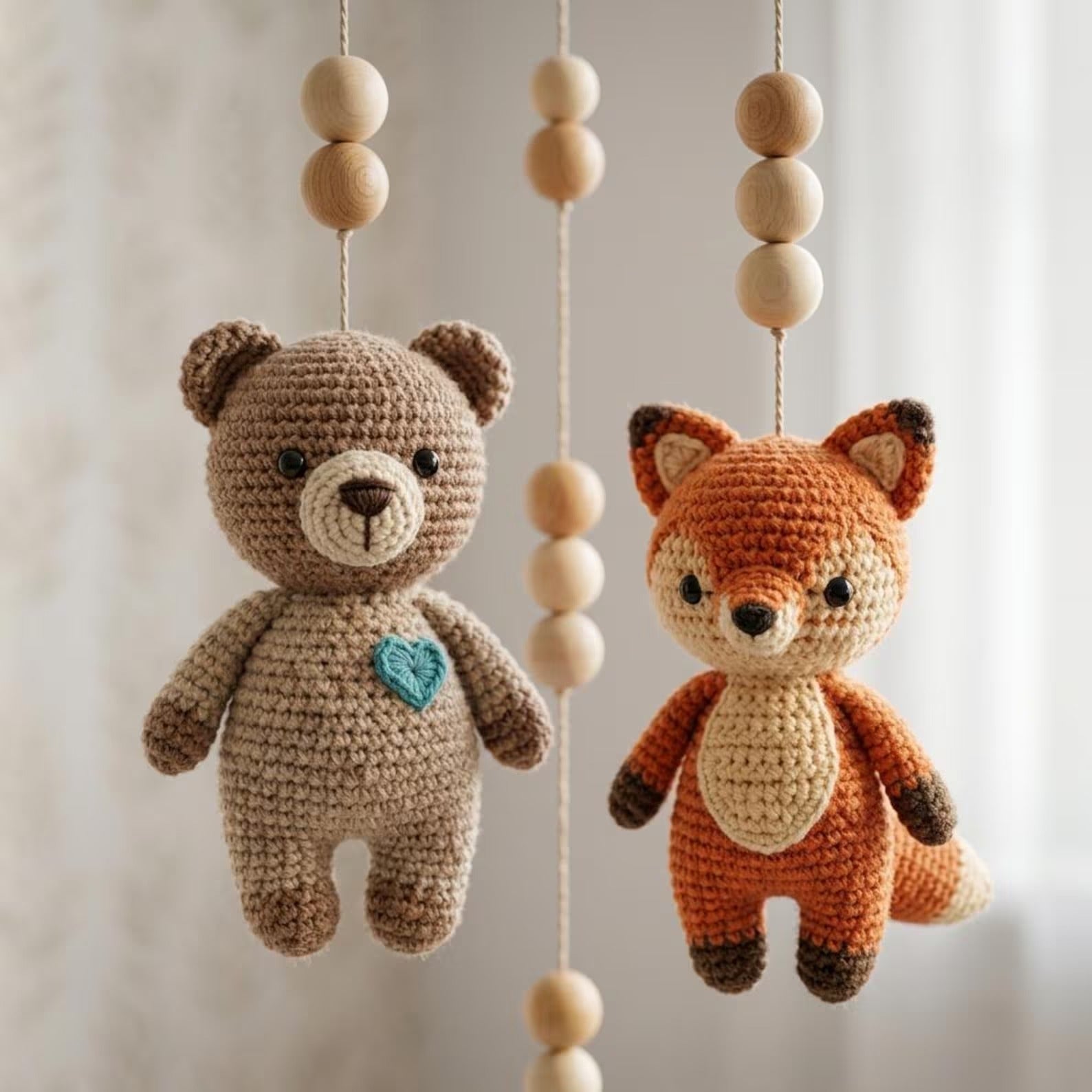 Personalisiertes Häkel-Baby-Mobile, handgefertigtes Tier-Mobile mit Hase, Bär, Eule, Fuchs und Sternen, süßes Kinderzimmer-Dekor-Geschenk