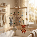 Personalisiertes Häkel-Baby-Mobile, handgefertigtes Tier-Mobile mit Hase, Bär, Eule, Fuchs und Sternen, süßes Kinderzimmer-Dekor-Geschenk